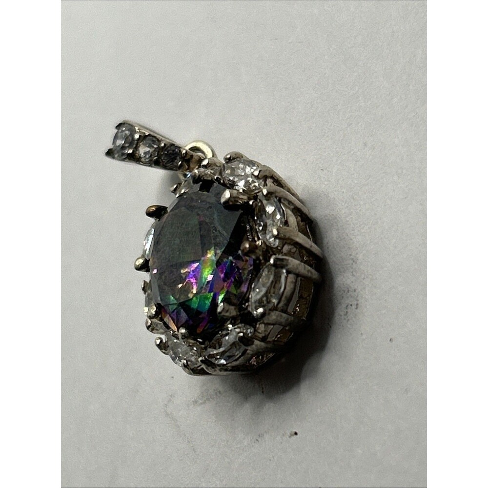 Women's 925 Sterling Silver Mystic Topaz round Cut Pendant - Picture 3 of 7